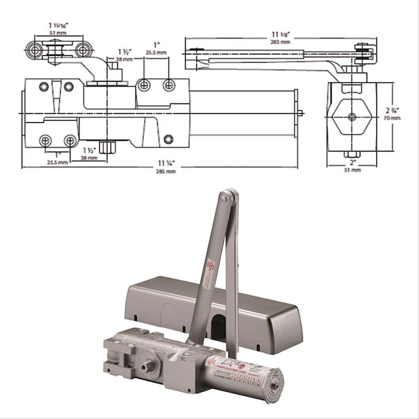Delaney Hardware Heavy Duty Grade 1 Cast Iron Body Aluminum Finish Commercial Door Closer with Delany Action - 608840