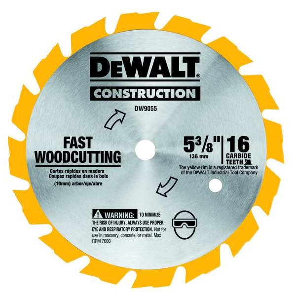 Dewalt 5-3/8" 16T Carbide Saw Blade (Fast Woodcutting) - DW9055