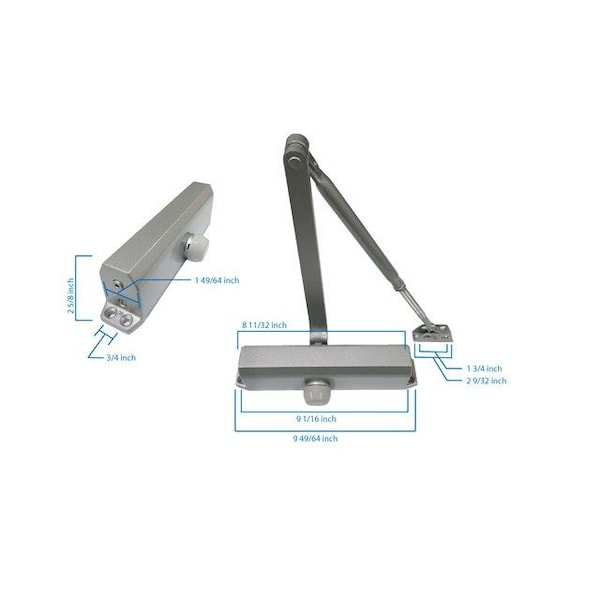 Global Door Controls Commercial Grade 3 Door Closer with Backcheck in Aluminum, Size 4, TC2200 Series - TC2204-BC-AL