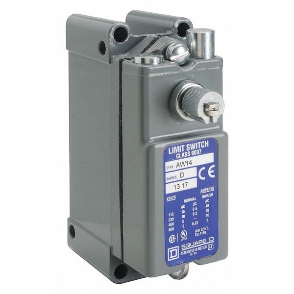 Interruptor de límite resistente Telemecanique Sensors, Sin palanca, Rotativo, 1NC/1NO, 15A @ 600V CA, Ubicación del actuador: Lateral - 9007AW14