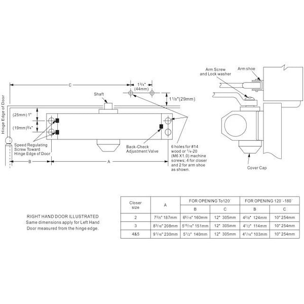 Global Door Controls Commercial Grade 3 Door Closer with Backcheck in Aluminum with Cover, Parallel Arm, and Thru Bolts - Size 4 - TC2204-BC-COVPASXN-AL