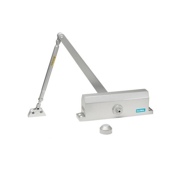 Global Door Controls Commercial Grade 3 Door Closer with Backcheck in Aluminum with Cover, Parallel Arm, and Thru Bolts - Size 4 - TC2204-BC-COVPASXN-AL