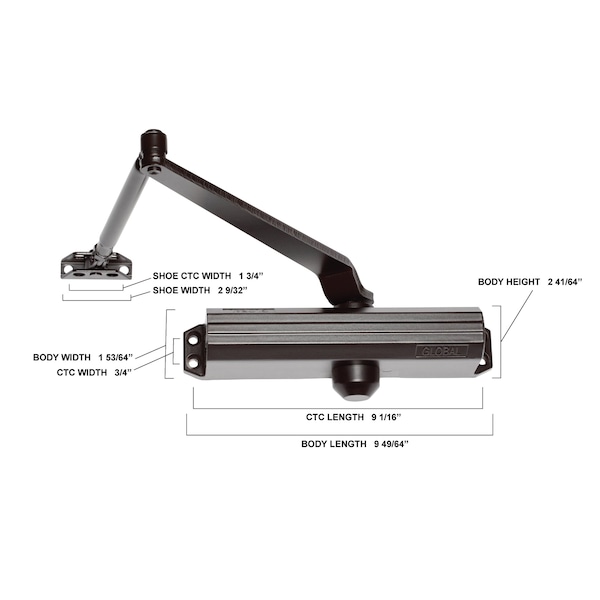 Global Door Controls Commercial Grade 1 Door Closer in Duronodic with Backcheck - Size 3 - TC203-BC-DU
