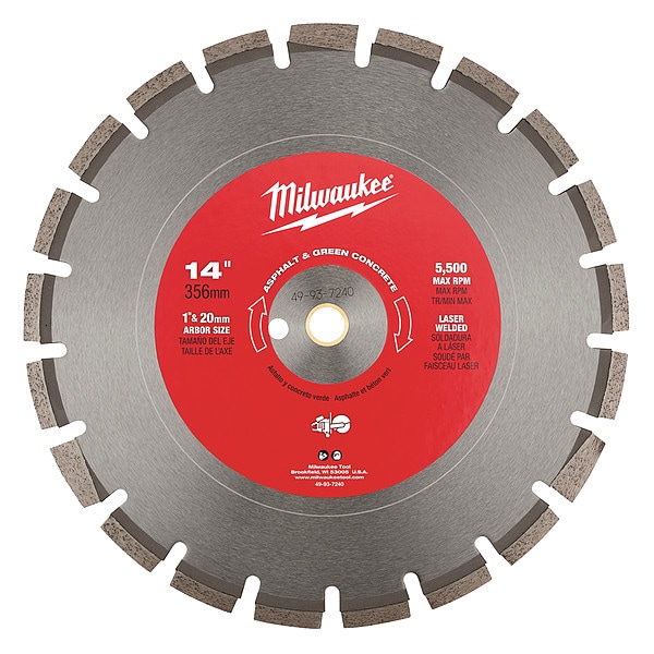 Milwaukee Tool 14 in. Segmented Asphalt and Green Concrete Cutting Blade - 49-93-7240