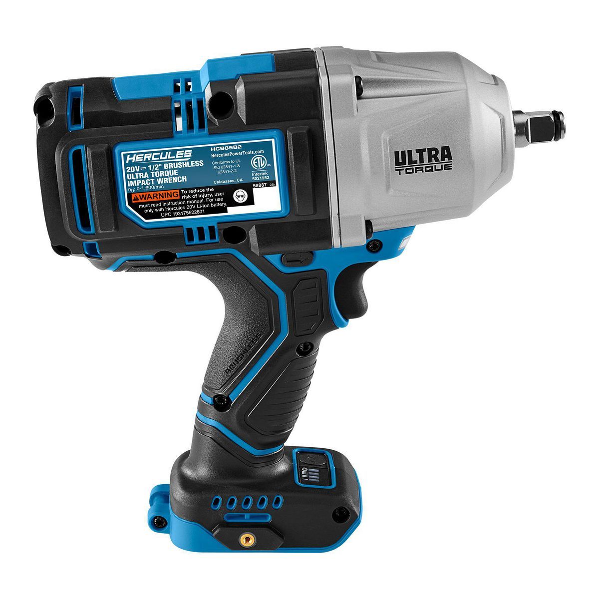 Llave de impacto Hercules 20V sin escobillas inalámbrica de 1/2 pulgadas de torque ultra con anillo de fricción - Solo la herramienta - 58887