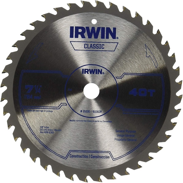 Irwin 7-1/4", 40-Teeth Saw Blade, Steel - 15230ZR
