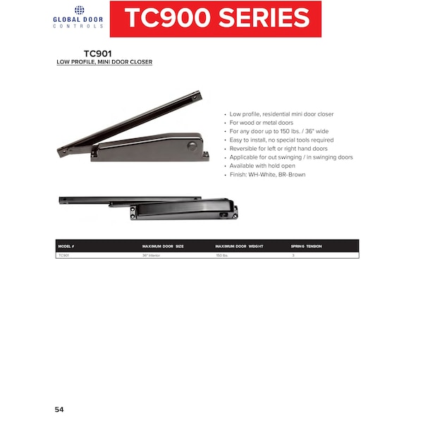 Global Door Controls Residential Hold Open Mini Door Closer in Black - TC901-HO-BK