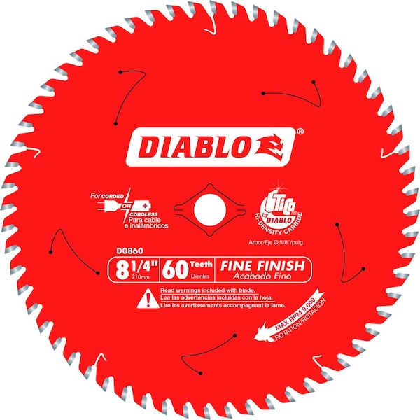 Diablo Tooth Fine Finish Saw Blade, 8-1/4" 60 - D0860X