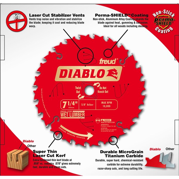 Freud Diablo 7-1/4 in. D X 5/8 in. Carbide Tipped Finishing Saw Blade 40 teeth 1 pc - D0740A