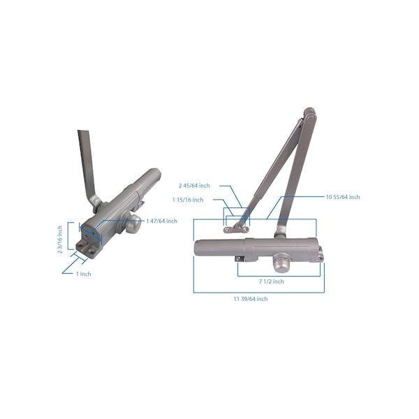 Global Door Controls Slimline Heavy Duty Commercial Grade 1 Door Closer in Duronodic - Sizes 1-6 - TC4361-DU