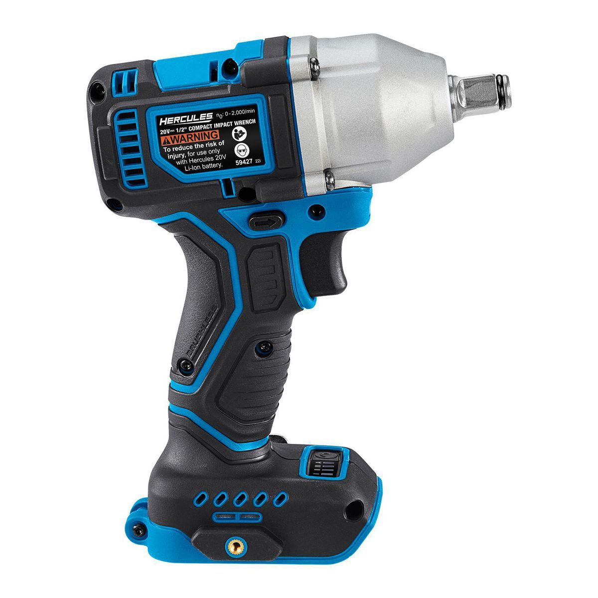 Llave de impacto inalámbrica compacta Hercules 20V sin escobillas de 1/2 pulgadas con anillo de fricción, 4 modos - Herramienta solamente - 59427