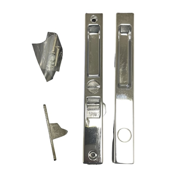 G.A.S. Hardware Sliding Glass Patio Door Handle Set, Non-Keyed, Flush Mount, With Nite Lock - DL-504-CHROME