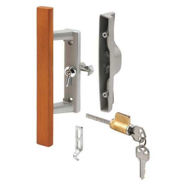 Primeline Tools Diecast with Wood Handle, Gray, Patio Door Handle, Tee Lock, Keyed (Single Pack) - MP1064