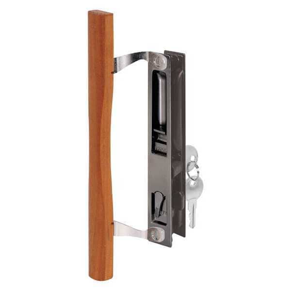 Primeline Tools Sliding Door Handle Set, 6-5/8 in., Diecast and Wood, Hook Style, Flush Mount, Keyed (Single Pack) - MP1032