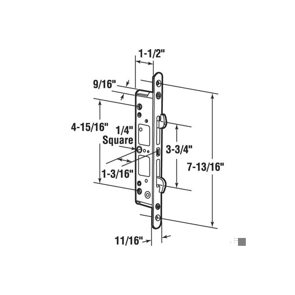 Prime-Line 7/32 in. Square Drive Multi Point Sliding Door Mortise Latch (Single Pack) - E 2192