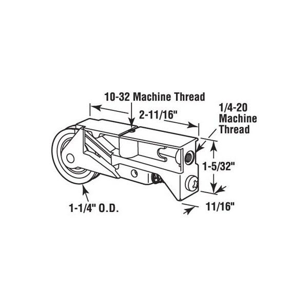 Prime-Line Single 1-1/4 in. Steel Roller Assembly, Diecast Unique Housing (Single Pack) - D 1640