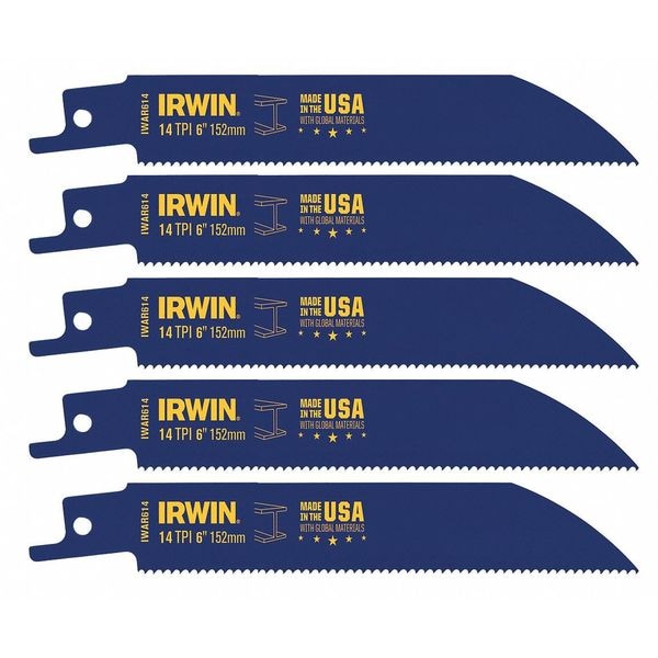 Irwin 6" L x Metal Cutting Recip Saw Blade, 6in, 14Tpi - 372614P5