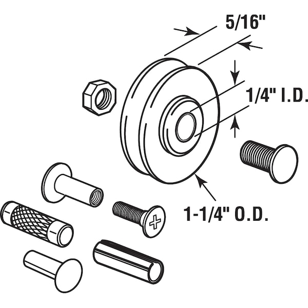 Prime-Line Steel Patio Sliding Door Roller Kit, 1-1/4 in. Concave Roller, Yellow Zinc 2 Pack - D 1796