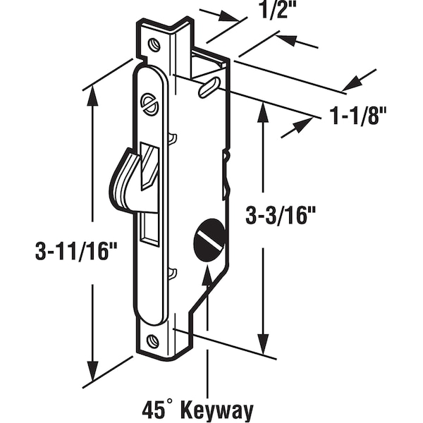 Prime-Line 3-11/16 in. Steel, Mortise Lock with 45 Degree Keyway and Round Single Pack - E 2119