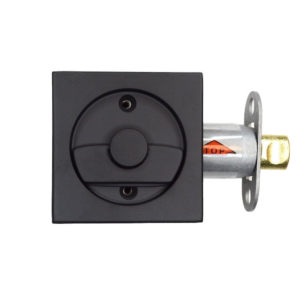 Emtek Square Privacy Pocket Door Tubular Lock with Privacy Strike Plate and Dust Box Flat Black Finish - 2135US19