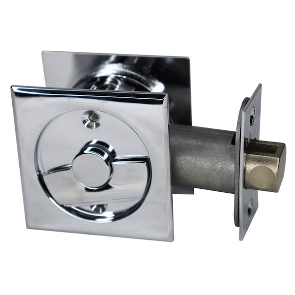 Emtek Square Privacy Pocket Door Tubular Lock w/Privacy Strike Plate and Dust Box Polished Chrome Finish - 2135US26