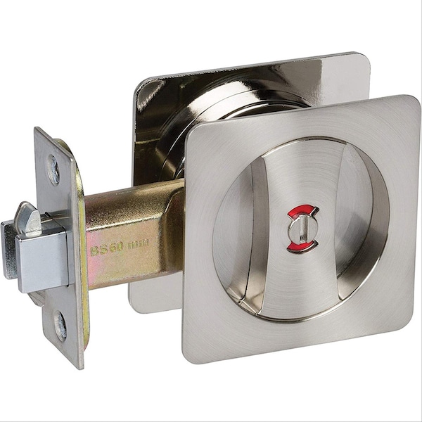 Delaney Hardware Contemporary Square Satin Nickel Bed, Bath Privacy Sliding Pocket Door Lock - 370109