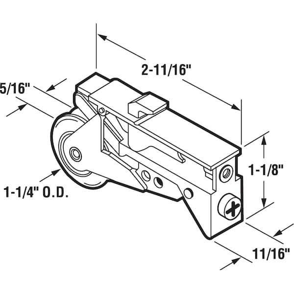 Prime-Line Single 1-1/4 in. Steel Roller Assembly, Diecast Plain Back/Unique Single Pack - D 1734