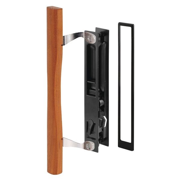 Primeline Tools Diecast Black Finish, Flush Sliding Patio Door Handle with Wood Pull, Croft (Single Pack) - C 1130