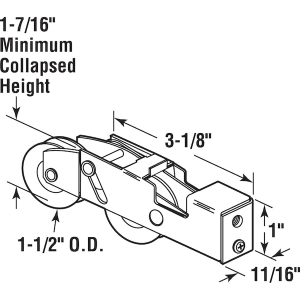Prime-Line 1-1/2 in, Tandem Steel Roller Assembly with Ball Bearing, Plain Back (Single Pack) - D 1988