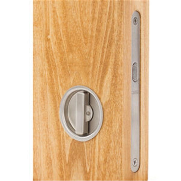 Implementos 2 in. Backset Sliding Pocket Door Mortise Lock with Round Trim, Satin Stainless Steel - 2155540