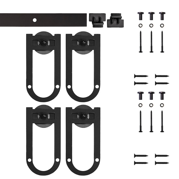 Quiet Glide Soft Close 48" Black Horseshoe Mini Double Barn Door Hardware - NT.1310.08.08-48-2-SC