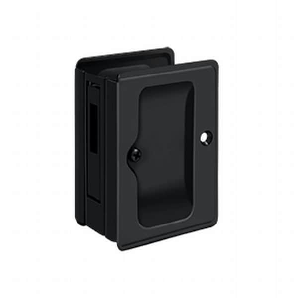 Dendesigns 3.25 x 2.25 in. Heavy Duty Adjustable Sliding Door Receiver Pocket Lock, Black - Solid Brass - DE2667231