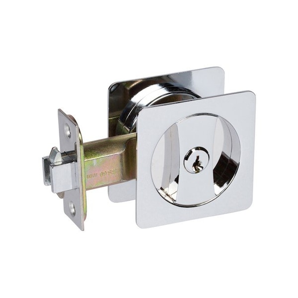 Delaney Hardware Contemporary Square Polished Chrome Entry Door Sliding Pocket Door Lock - 370006