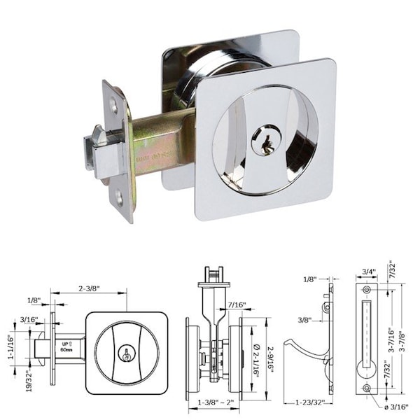 Delaney Hardware Contemporary Square Polished Chrome Entry Door Sliding Pocket Door Lock - 370006