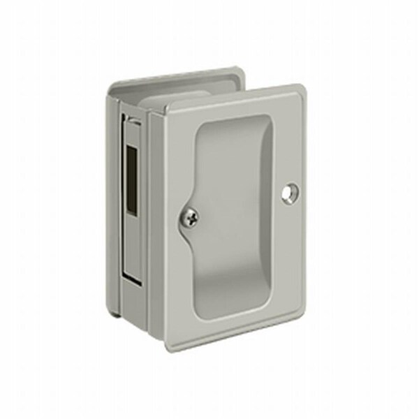 Dendesigns 3.25 x 2.25 in. Heavy Duty Adjustable Sliding Door Receiver Pocket Lock, Satin Nickel - Solid Brass - DE569670