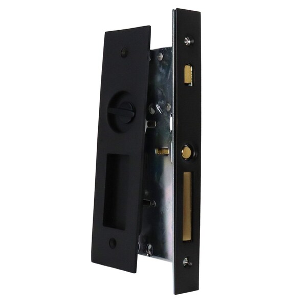 Emtek Narrow Modern Rectangular Privacy Pocket Door Mortise Lock for 1-3/4 in Door Flat Black Finish - 2155US19134