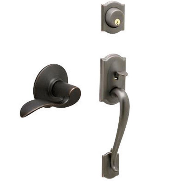 Schlage Schlage Camelot Accent Aged Bronze Entry Handleset 1-3/4 in. - F60VCAMXACC716