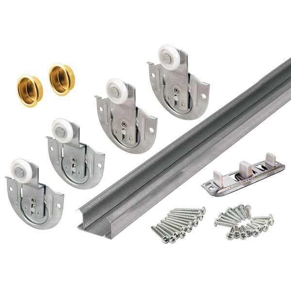 Prime-Line Bypass Closet Track Kit, 96in, 2-Door, Brass-Plated Pulls, Adjustable 1 Kit - 163592-1