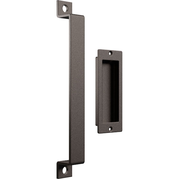 Ekena Millwork 11" Pull Handle & 6" Flush Pull for 2 1/4" Doors, Bronze Texture - GB6001PP5116BZ