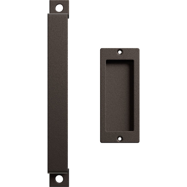 Ekena Millwork 11" Pull Handle & 6" Flush Pull for 2 1/4" Doors, Bronze Texture - GB6001PP5116BZ