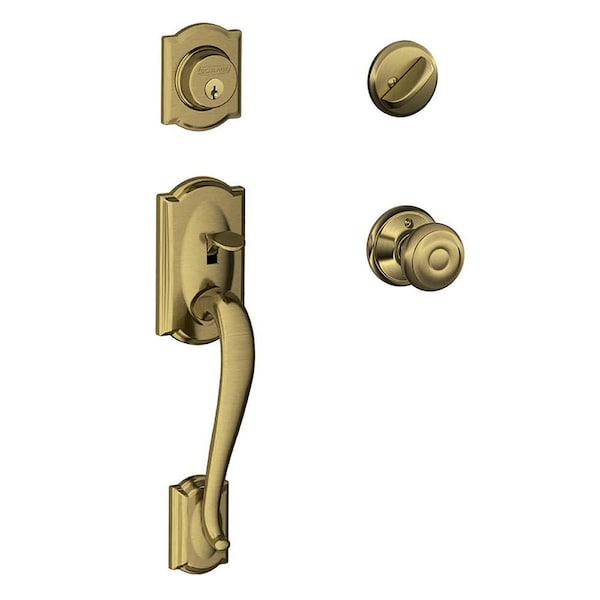 Schlage Schlage Camelot Accent Antique Brass Entry Handleset 1-3/4 in. - F60VCAMXGEO609