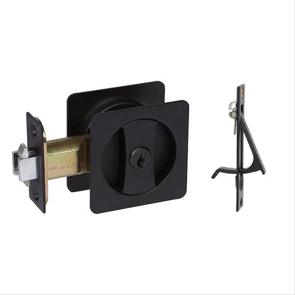 Delaney Hardware Contemporary Square Black Entry Door Sliding Pocket Door Lock - 370004