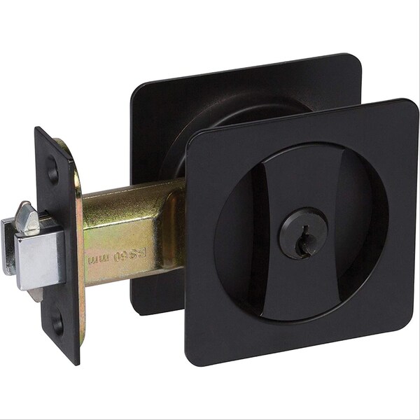 Delaney Hardware Contemporary Square Black Entry Door Sliding Pocket Door Lock - 370004