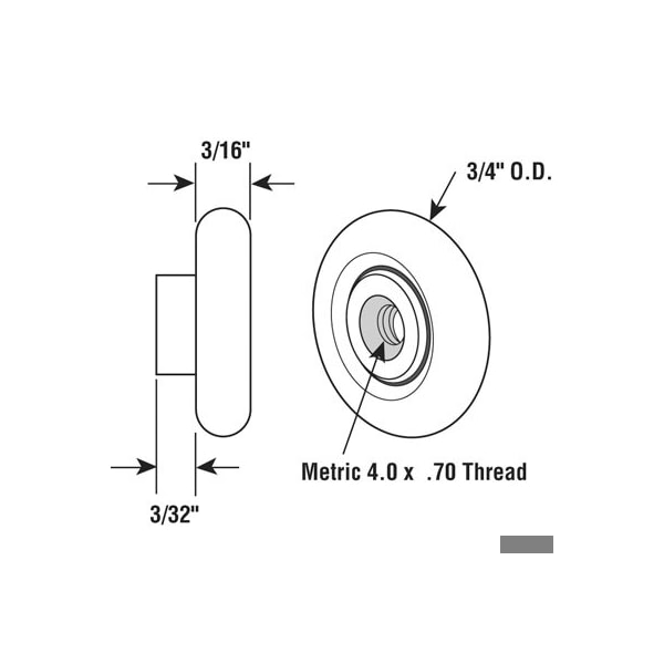 Prime-Line 3/4 in. Round Narrow Roller, Tub Enclosure Rollers (2 Pack) - M 6206
