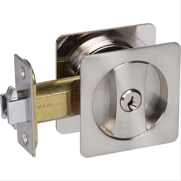 Delaney Hardware Contemporary Square Satin Nickel Entry Door Sliding Pocket Door Lock - 370009