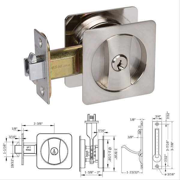 Delaney Hardware Contemporary Square Satin Nickel Entry Door Sliding Pocket Door Lock - 370009