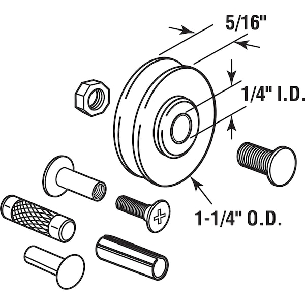 Prime-Line Steel Patio Sliding Door Roller Kit, 1-1/4 in. Concave Roller, White Plastic 2 Pack - D 1798