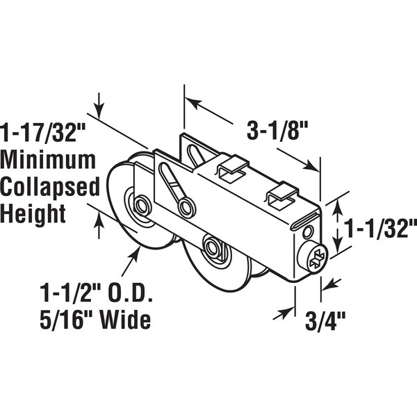 Prime-Line 1-1/2 in. Steel Ball Bearing Plain Back Sliding Door Tandem Roller Assembly for Smith and Carry - D 1736
