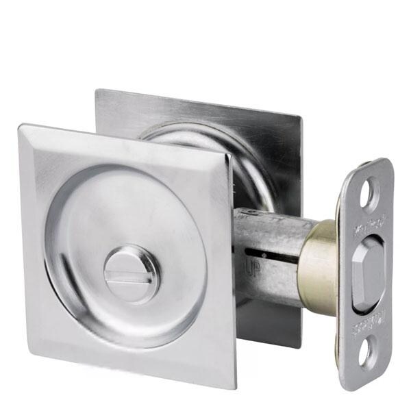 Kwikset Kwikset: Square Pocket Door Lock / Privacy  / Satin Chrom - KWS-93350-26D-SQT