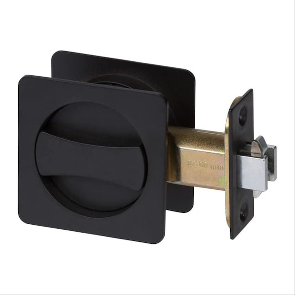 Delaney Hardware Contemporary Square Black Bed, Bath Privacy Sliding Pocket Door Lock - 370104